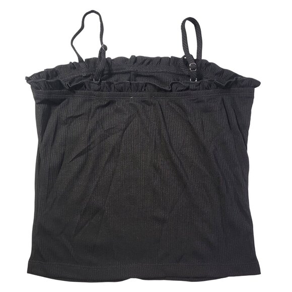 White Birch Crop Tank Black Soft Ruffled Top With Adjustable Straps Womens L New - Picture 2 of 6